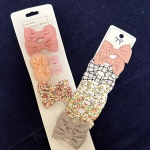 Handmade Kids Hair Bow Set - Pink, Orange, Gray